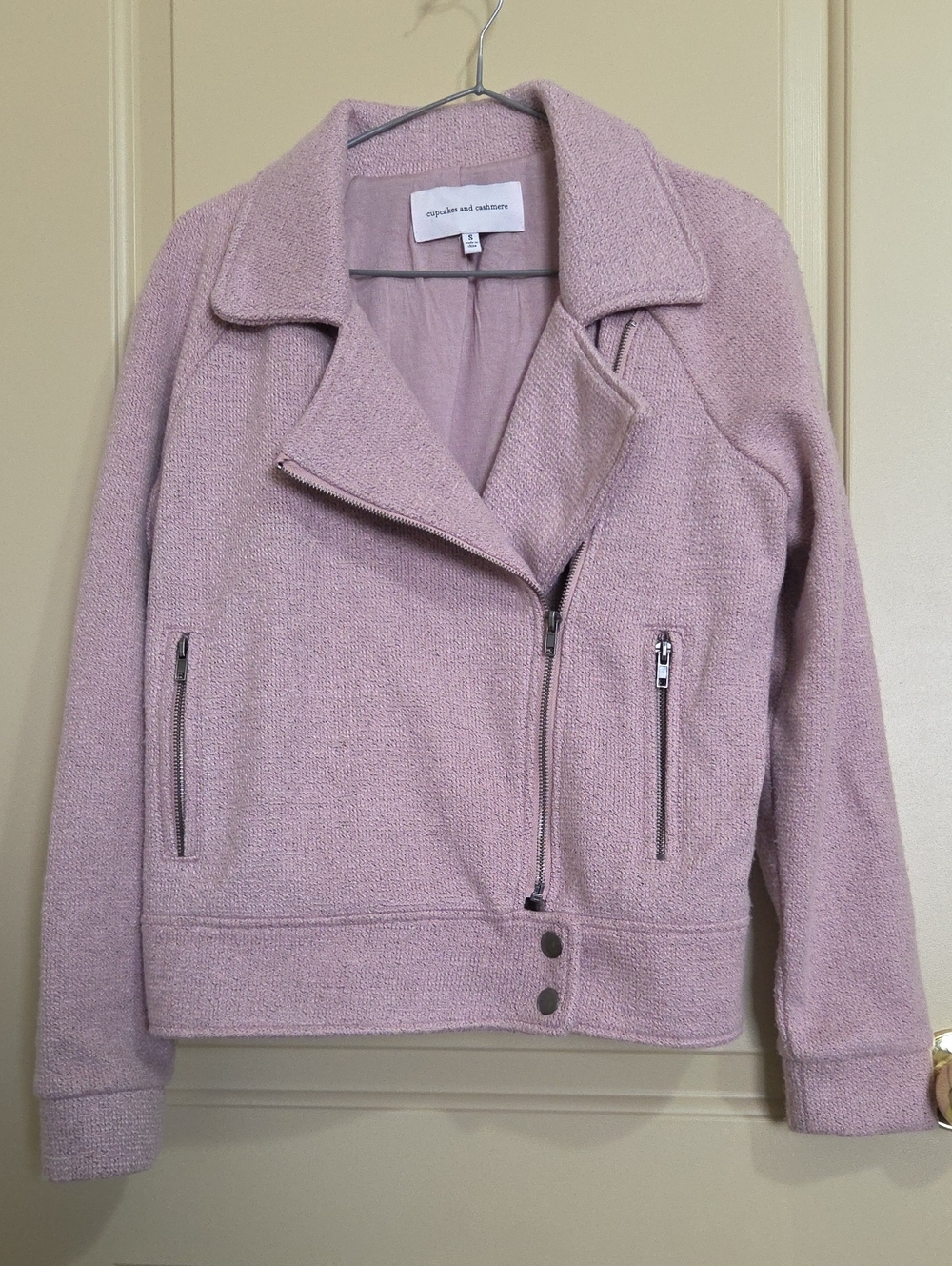 cupcakes & cashmere Dusty Pink Bouclé Moto Jacket